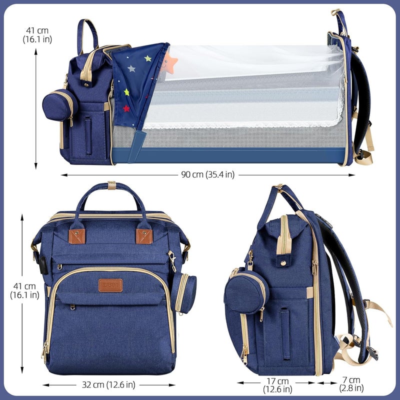 ZRSUN Baby Diaper Bag Backpack,Baby Shower Gifts, Multifunctional Travel Diaper Bag, Gifts for Mom with Portable Diaper Pad (Blue) - Image 5